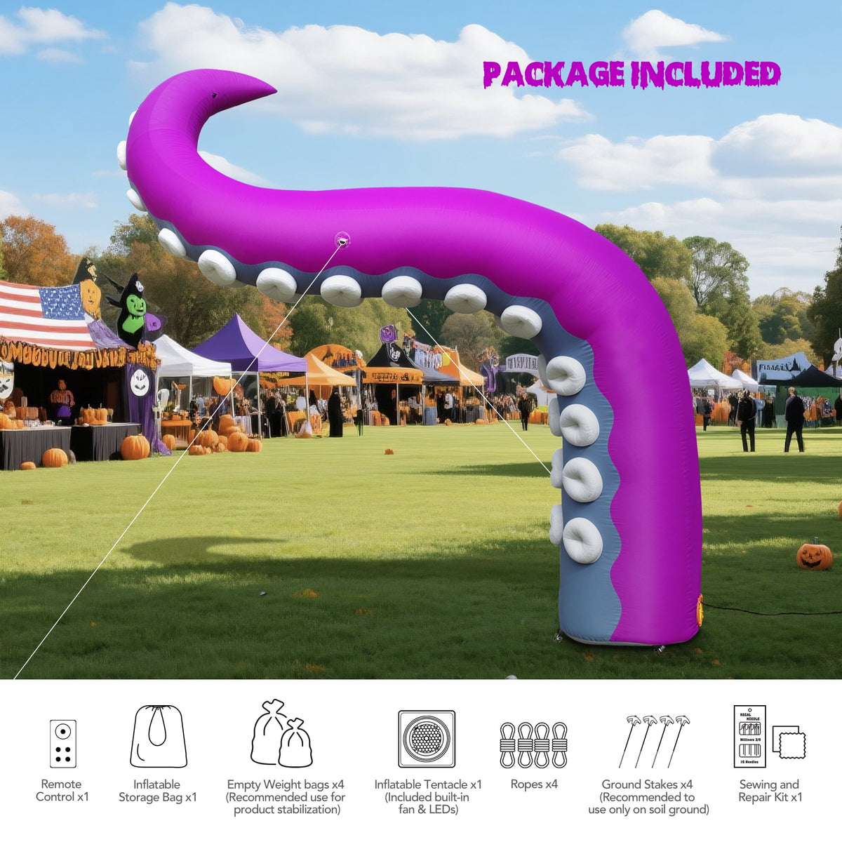 Wellcomer 10x8ft Inflatable Tentacles with Color-changing LED & Built-in Blower - Halloween Outdoor Decor (1 Pc)