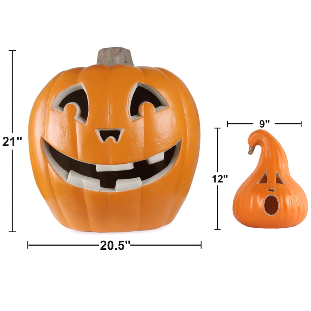 21in+12in LED Light Up Jack O Lantern Halloween Pumpkin Lights Indoor/Outdoor Holiday Festival Garden Patio Front Door Decor