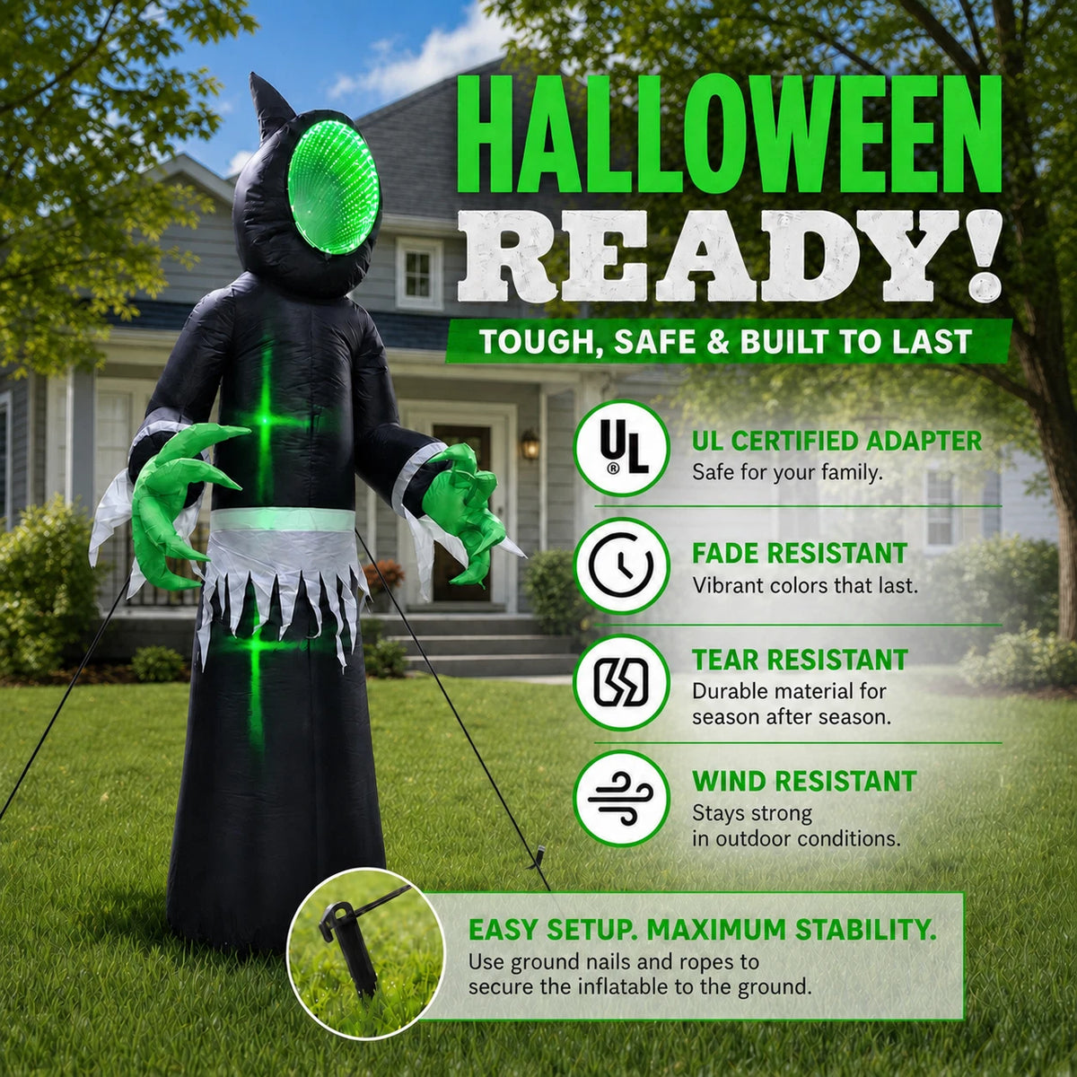 8FT Halloween Inflatable Decoration with 3D Infinity Depth Illision, Auto Changing LED Lights Outdoor Halloween Yard Decor