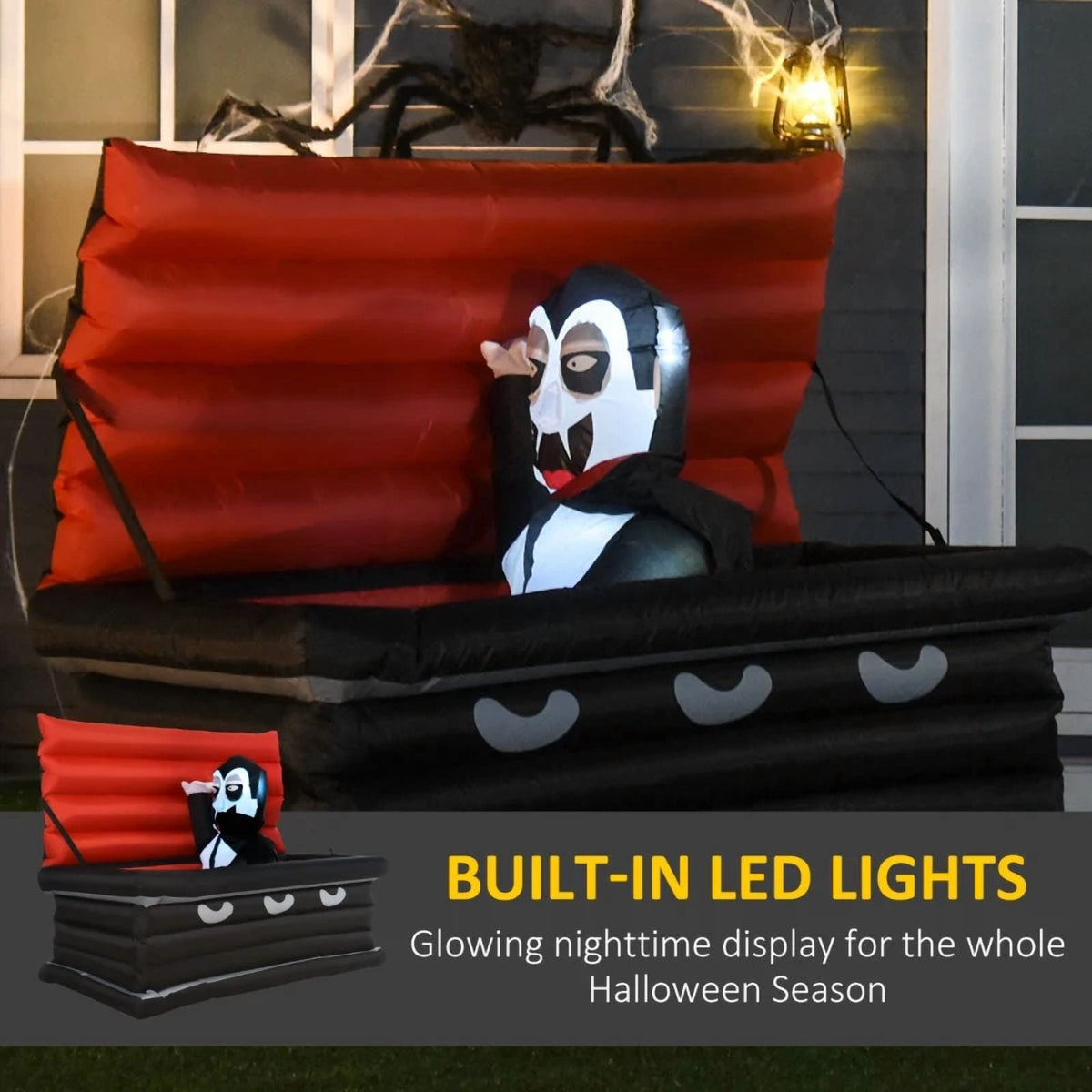 6FT W Halloween Inflatables Outdoor Decorations Vampire and Giant Coffin, Blow Up LED Yard Decor
