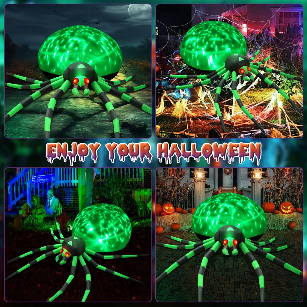 Yexmas 12FT Halloween Inflatables Outdoor Decorations Giant Spider Decorations with LED Lights and Air Pump Blow up Inflatable Green