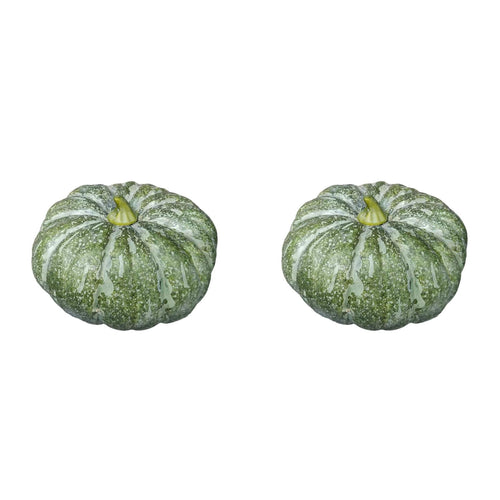 13.7" Halloween Foam Pumpkin Decorations, 2 Pack Artificial Pumpkins for Table Mantel Shelf Display, Fall Autumn Home Decor for Thanksgiving Party (Green)