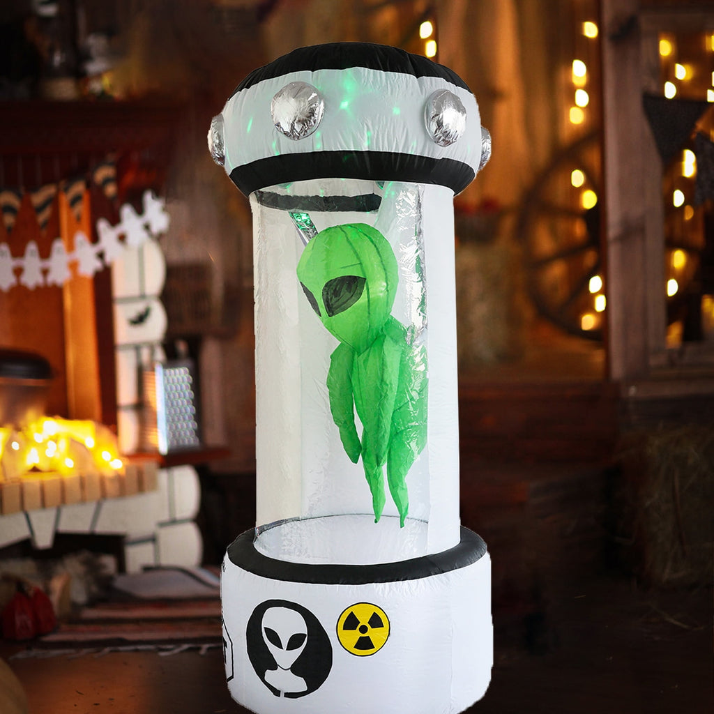 KINQUINN 7.2 ft Halloween Inflatable UFO Alien Experimental Capsule Cabinet, blow-up Spooky Decor For Outdoor Yard Party