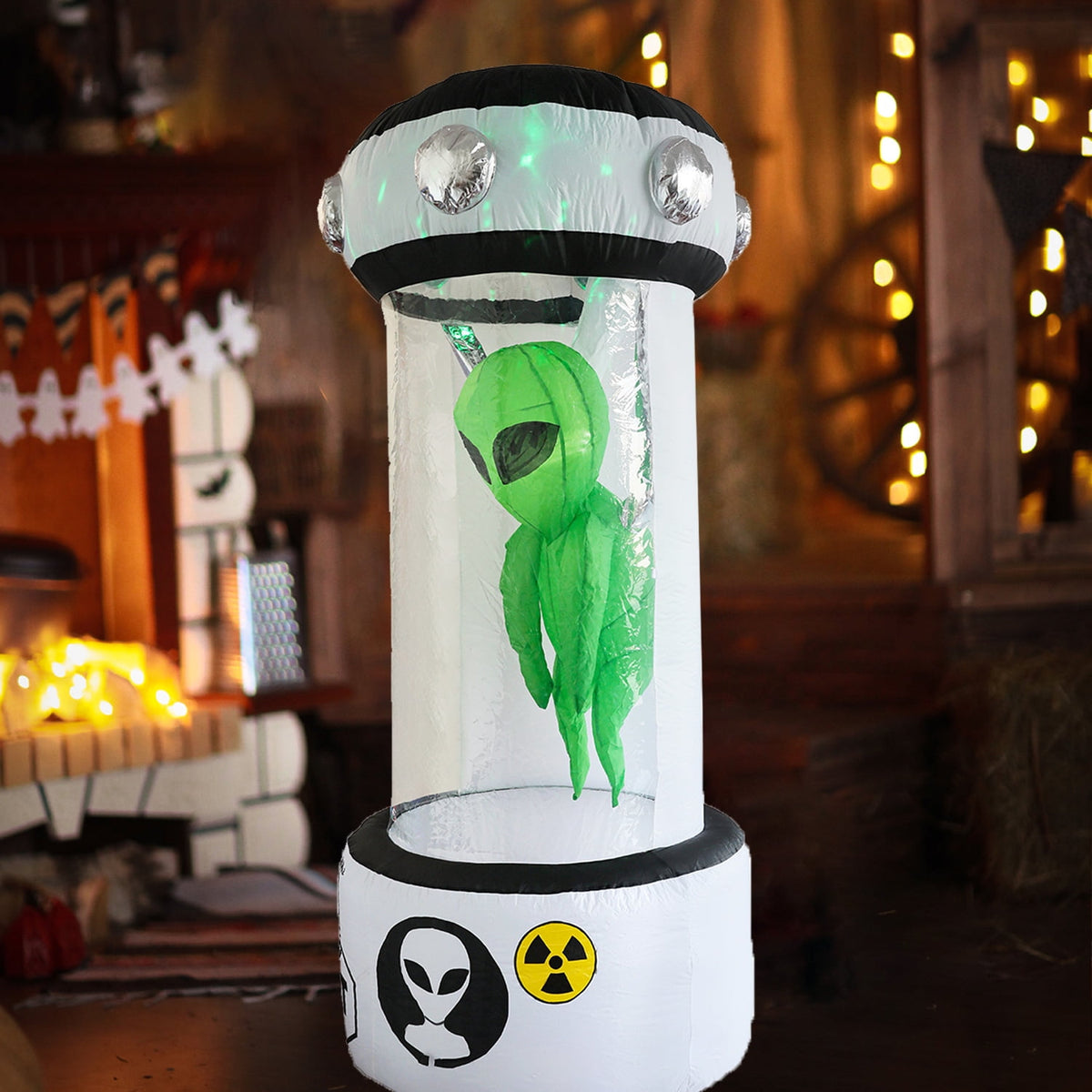 KINQUINN 7.2 ft Halloween Inflatable UFO Alien Experimental Capsule Cabinet, blow-up Spooky Decor For Outdoor Yard Party
