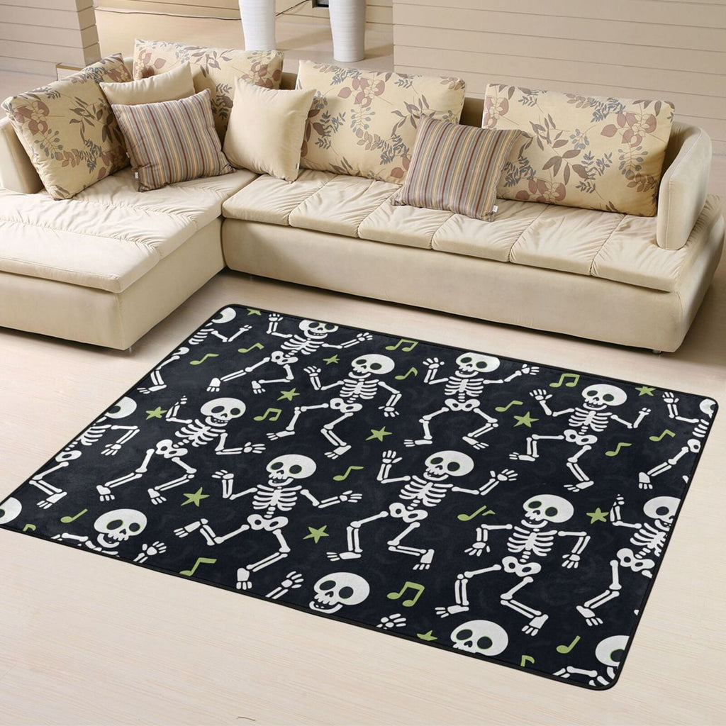 Flannel Floor Mat 63x48in Non-Slip Wear-Resistant Memory Sponge Point Plastic Bottom For Living Room Office Coffee Table Bed Balcony Dancing Skeleton Halloween Pattern