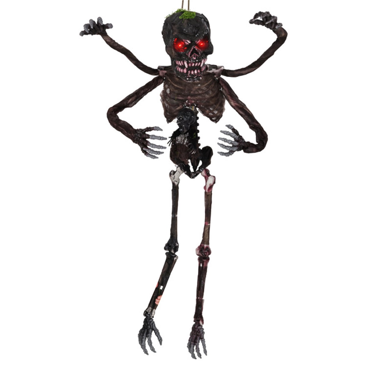 Animated 6ft Halloween Skeleton with Spooky Sounds and Red Eyes Hanging Prop for Yard Decor