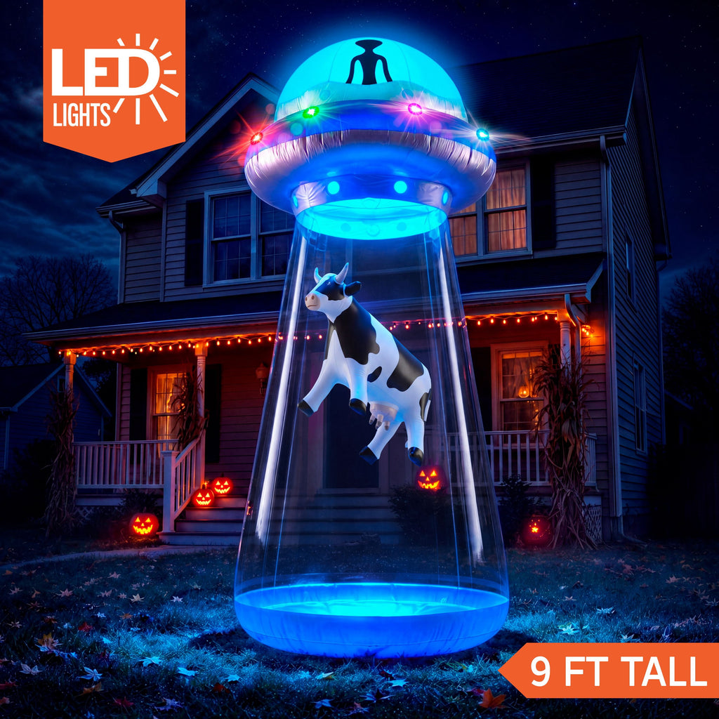 Joyfy 9 ft Halloween Inflatable UFO Alien Decoration with Built-in LEDs,UFO Halloween Decorations Outdoor Blow Up Yard Lawn Decoration