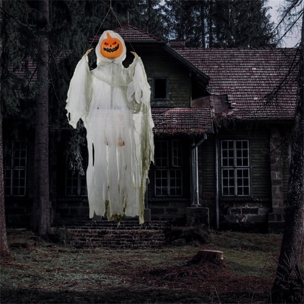 3.9FT Animated Halloween Pumpkin Ghost Prop Sound Activated with Red Glowing Eyes