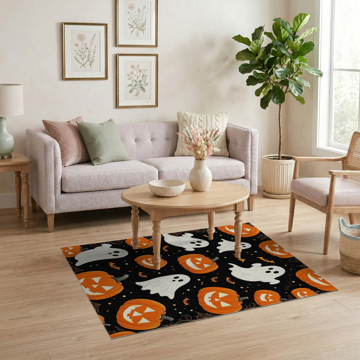 ODIKA Halloween Ghost Pumpkin Bat Skull Welcome Doormat Fiber Door for Dorm Room, Small Living Apartment, Stain Resistant Low Profile