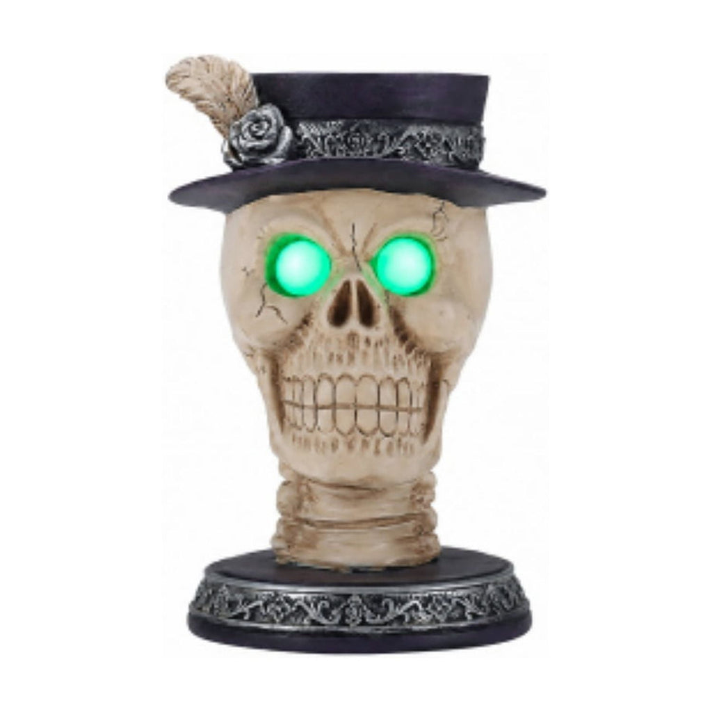 SpookHaven Halloween Jack‑O‑Lantern Pumpkin Mist Sprayer Figurine, LED Light‑Up Fogger with Witch Hat & Skull Decoration, Spooky Ornament for Tabletop Entryway Halloween Party Home Decor