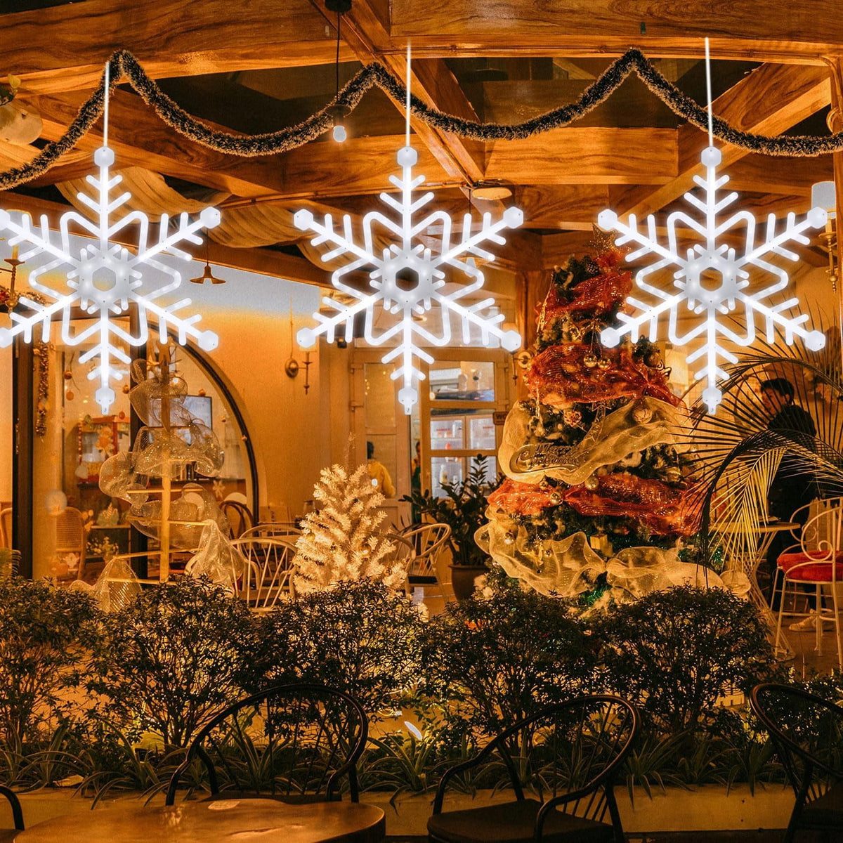 Christmas Light Motif,29 inch 288 LED Snowflake Meteor for Christmas,Party,Festival,Halloween,Window,Home(Cool White)