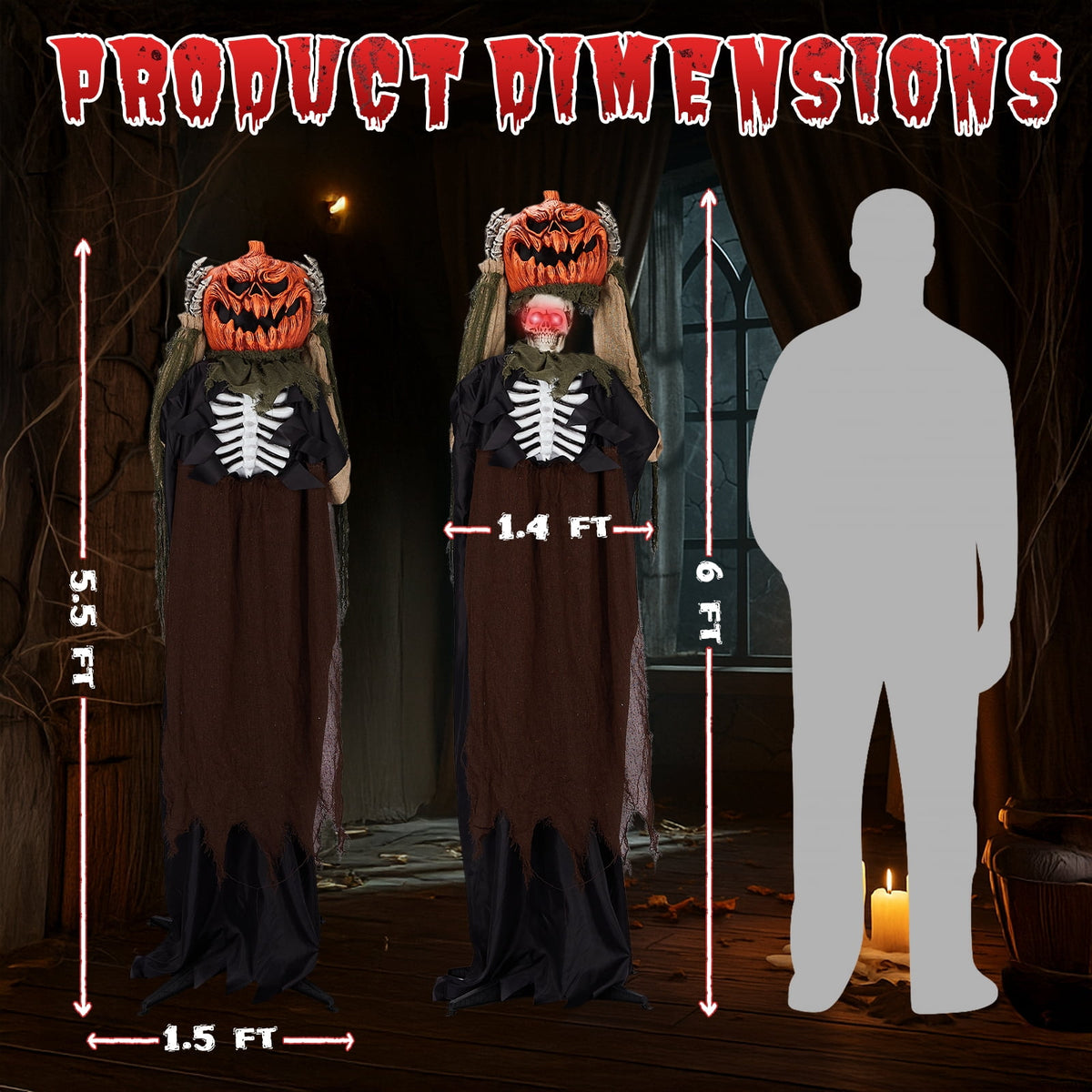 6ft Ghost with The Pumpkin Head Halloween Animated Animatronic Decoration w/ Pre-Recorded Screaming Ktaxon