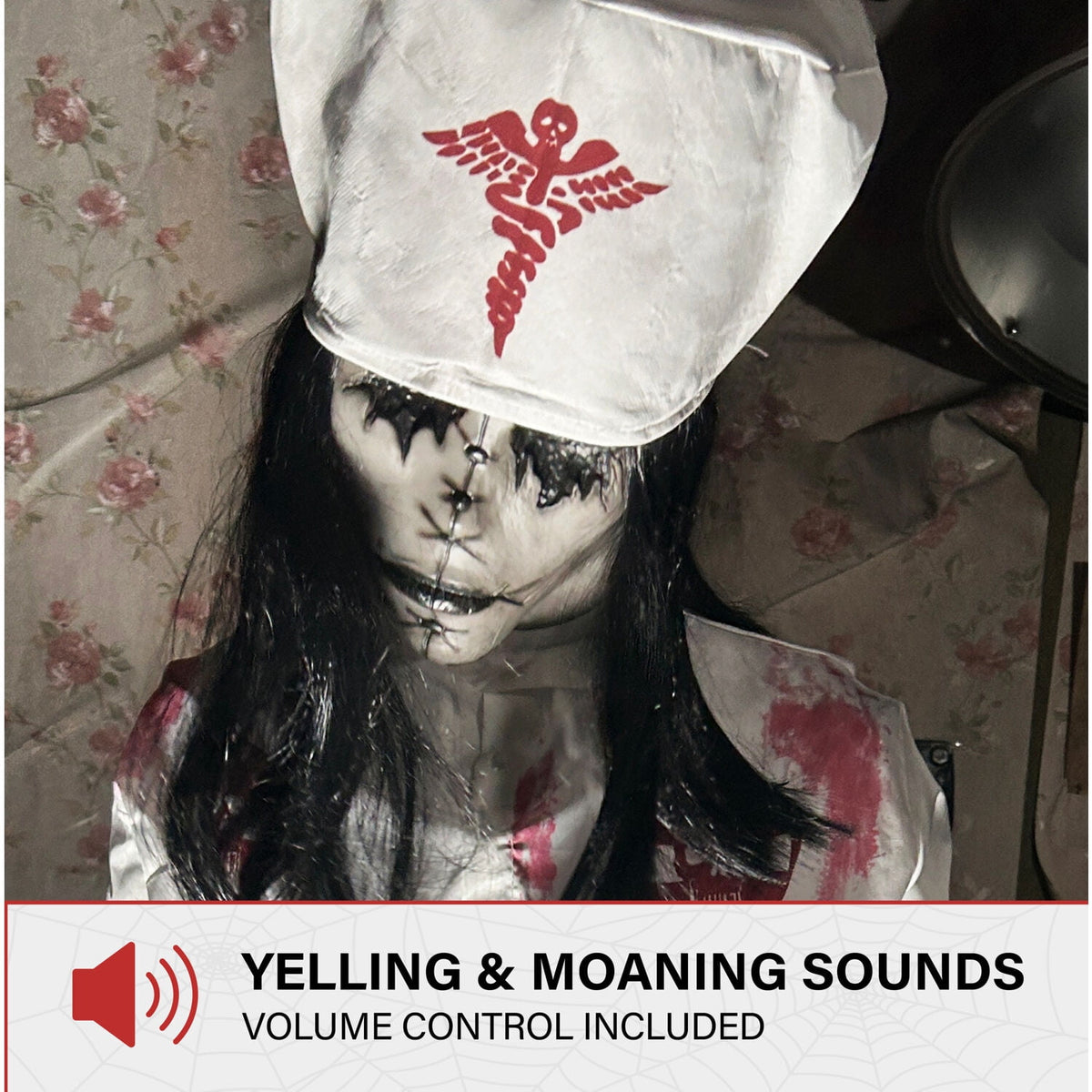 Haunted Hill Farm Life-Size Animatronic Convulsing Nurse by Tekky Halloween Decoration, 5.2-Ft.