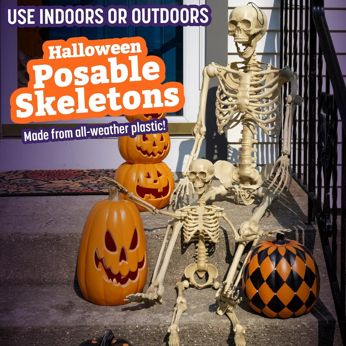 Halloween Human Adult (5' 4") & Child (3') Skeleton Value 2 Pack - Life Size, Articulated Limb, Weather Resistant Indoor/Outdoor Decoration, Classroom