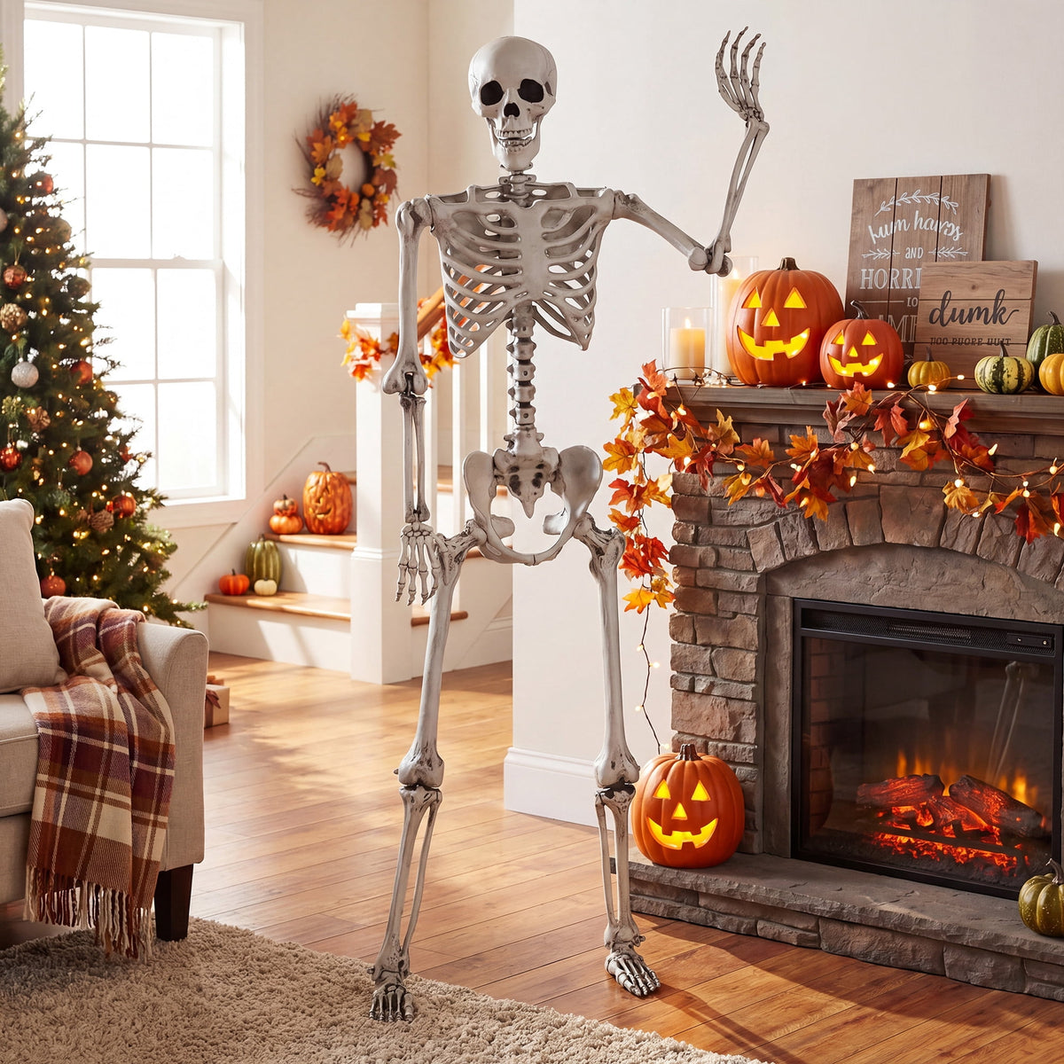 5.4ft Halloween Christmas Skeleton Life Size Realistic Full Body Hanging with Movable Joints 63 Inches
