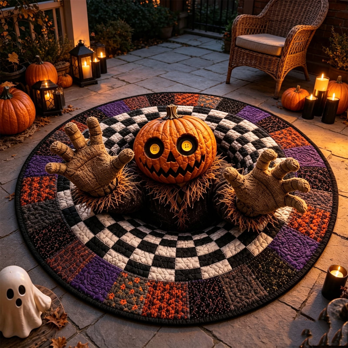 2Pcs 3D Round Halloween Doormat Set – Witch Hat Black Cat & Pumpkin Skull Design, Non-Slip Polyester Entry Mat For Indoor/Outdoor, Spooky Cute Fall Decor, Perfect Gift (48X48") 2026
