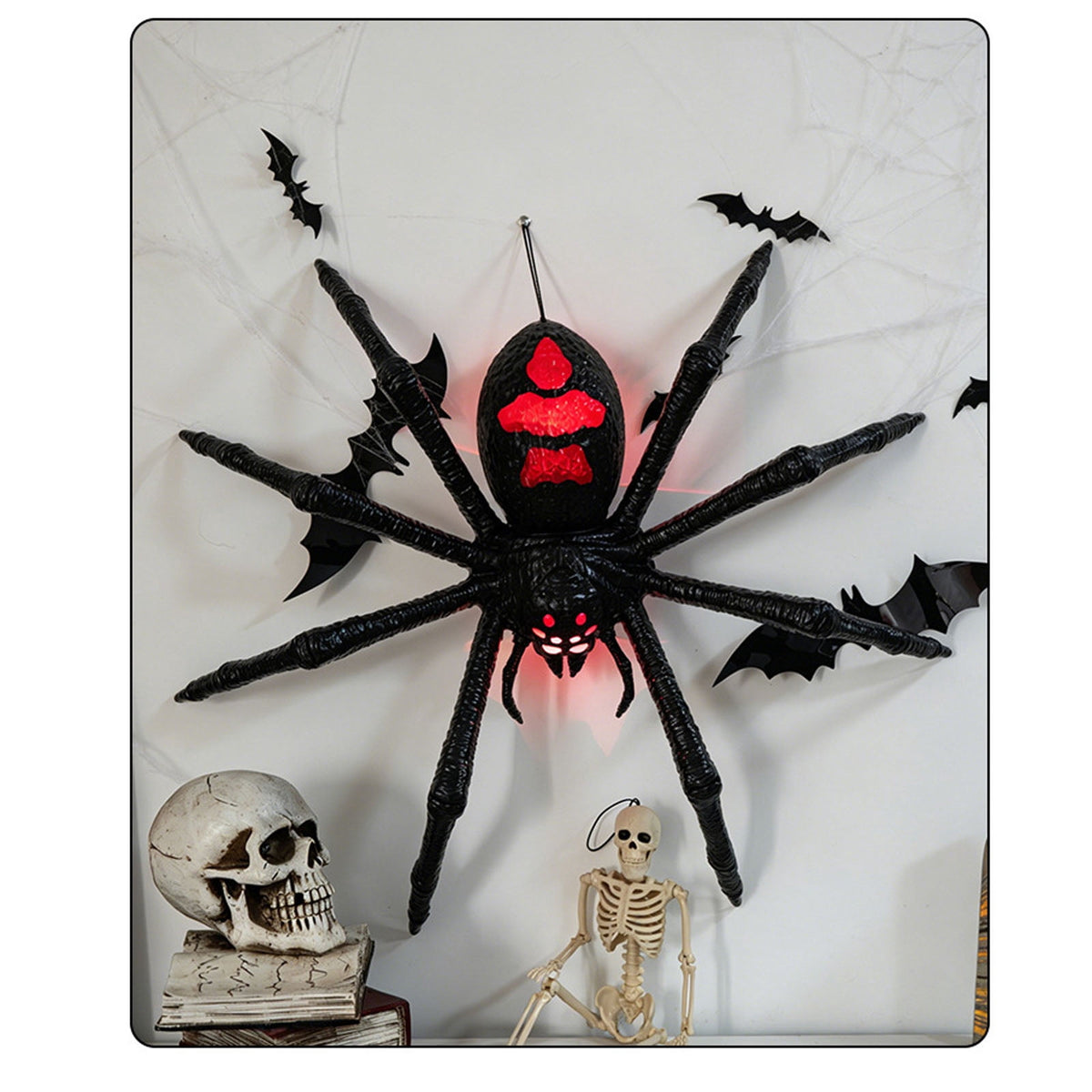 Outdoor Halloween Animatronics Decoration, Scary Black Spider with Lighted Eyes,Terrifying Sound for Yard,Patio,Haunted House,Sound & Motion Activated Hanging Giant Spider Props