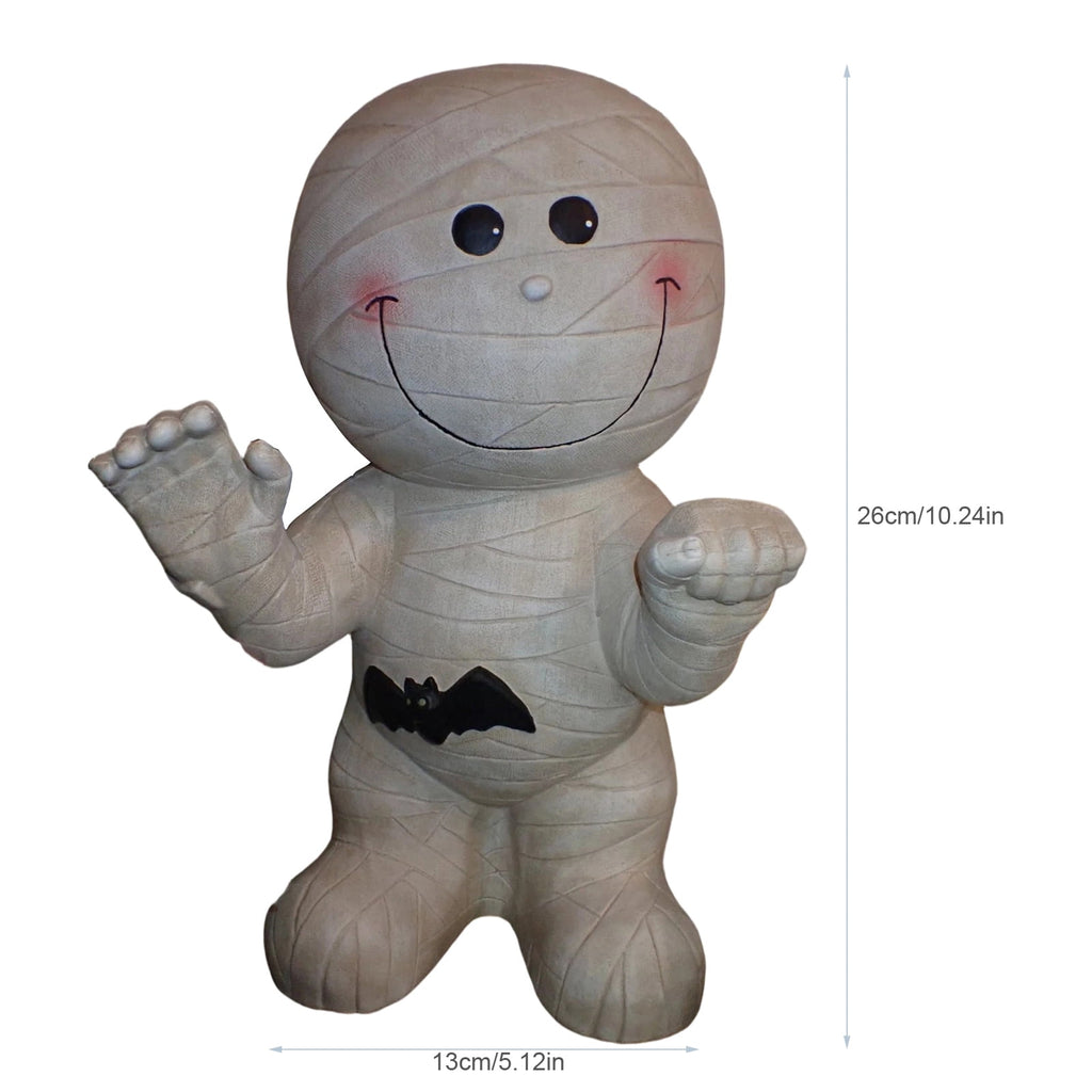 Cute Halloween Light-Up Mummy Blow Mold Decoration, Happy Smiling Mummy Statue with Black Bat, Corded Electric Glowing Tabletop Night Light Figurine for Indoor Holiday Porch Decor