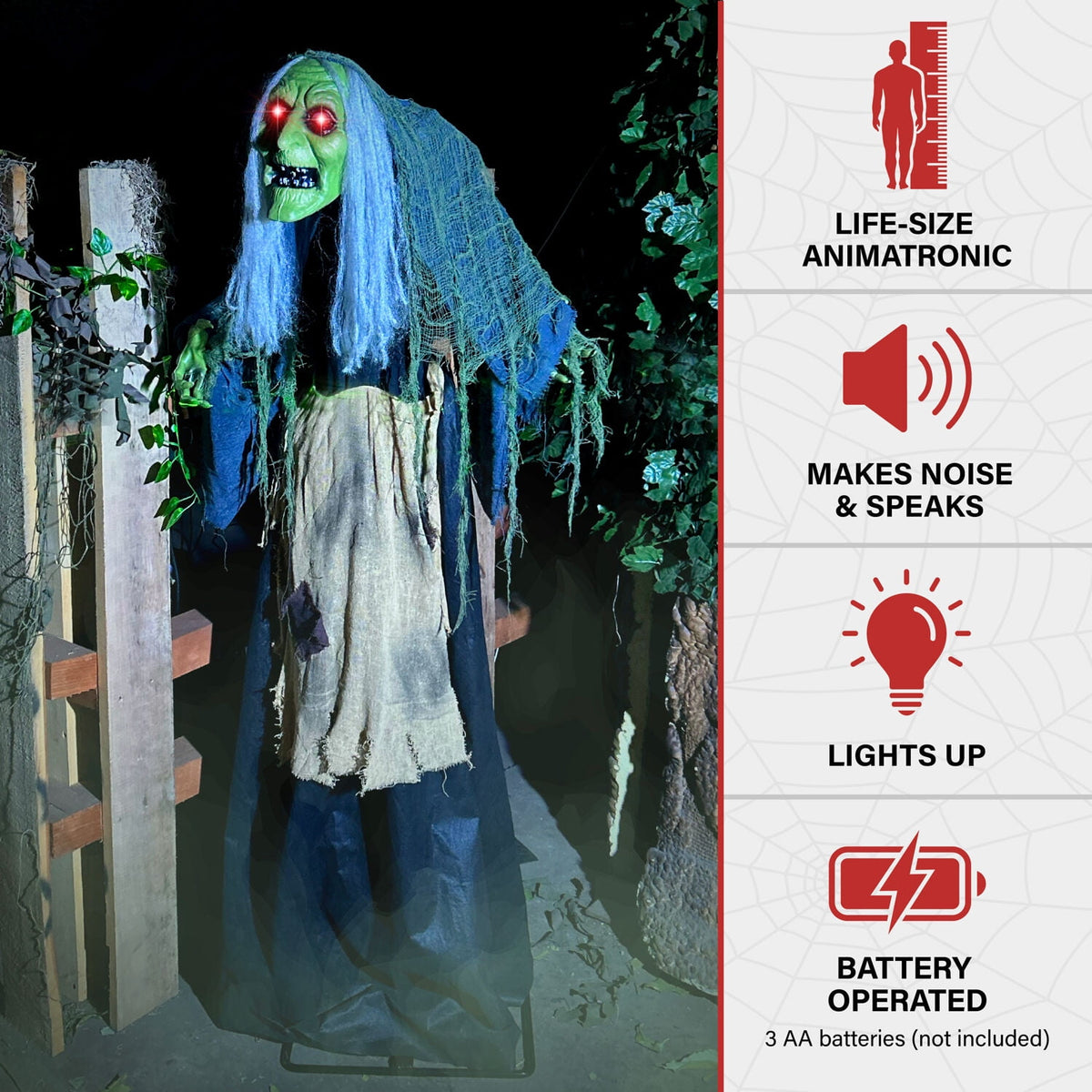 Haunted Hill Farm 6.0-Ft. Touch-Activated Mounted Flying Witch Halloween Animatronic