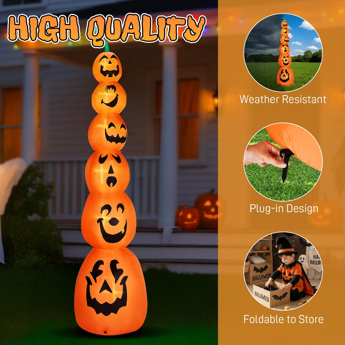 Yescom 5ft Halloween Pumpkins,Stacked Foldable,Jack O Lantern,LED Lights Party Outdoor Decorations 2026