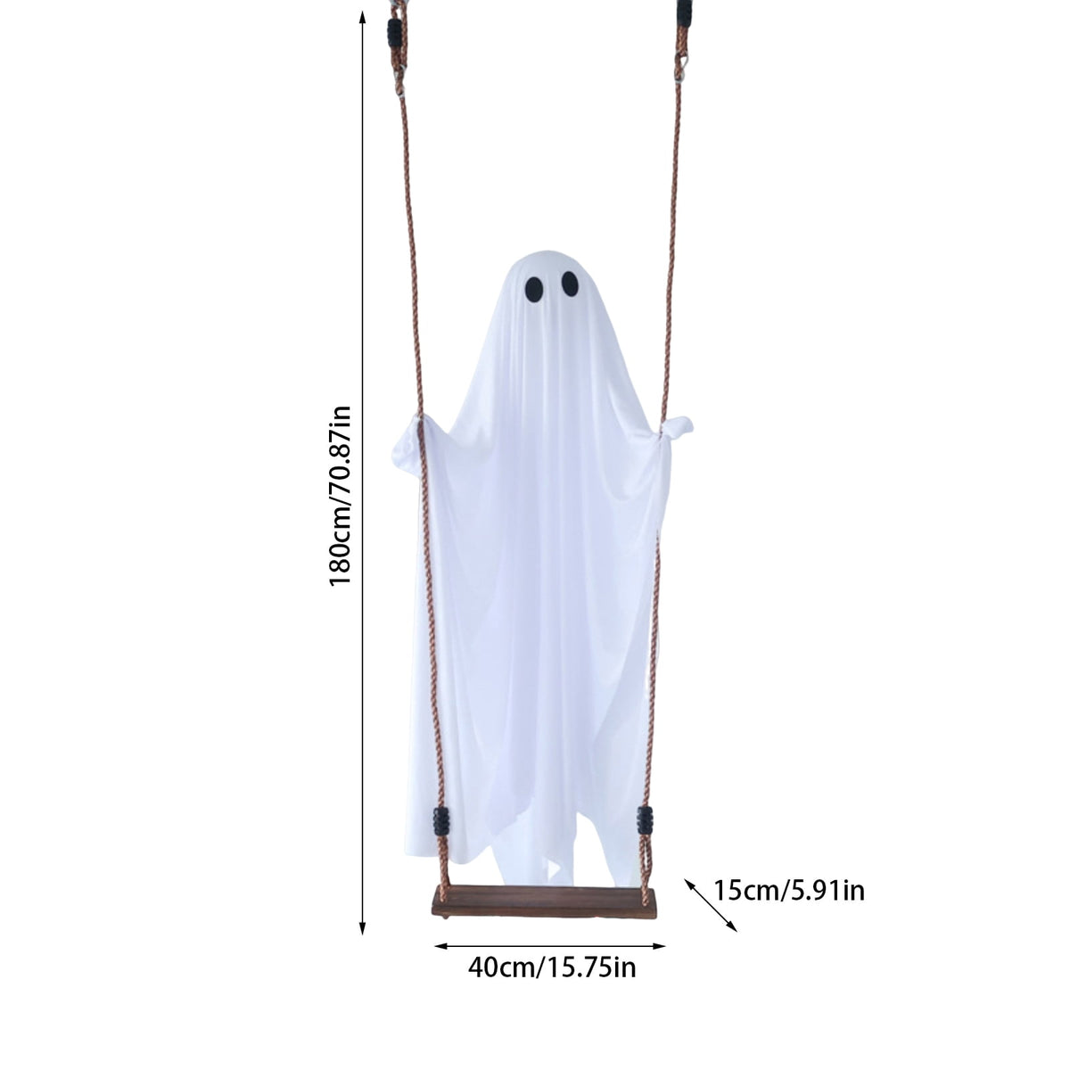6FT Halloween Hanging Swing Ghost with Remote Control and Lights, People Can Sit On, Halloween Decorations Outdoor, Scary Ghost Halloween Party Decor Outside for Tree Porch Yard Garden Lawn