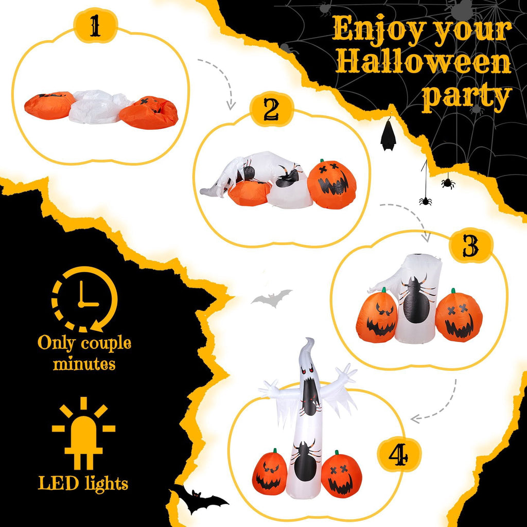 11.8FT Halloween Inflatable Ghost Spider Pumpkin Decoration with LED Lights for Yard Garden Party