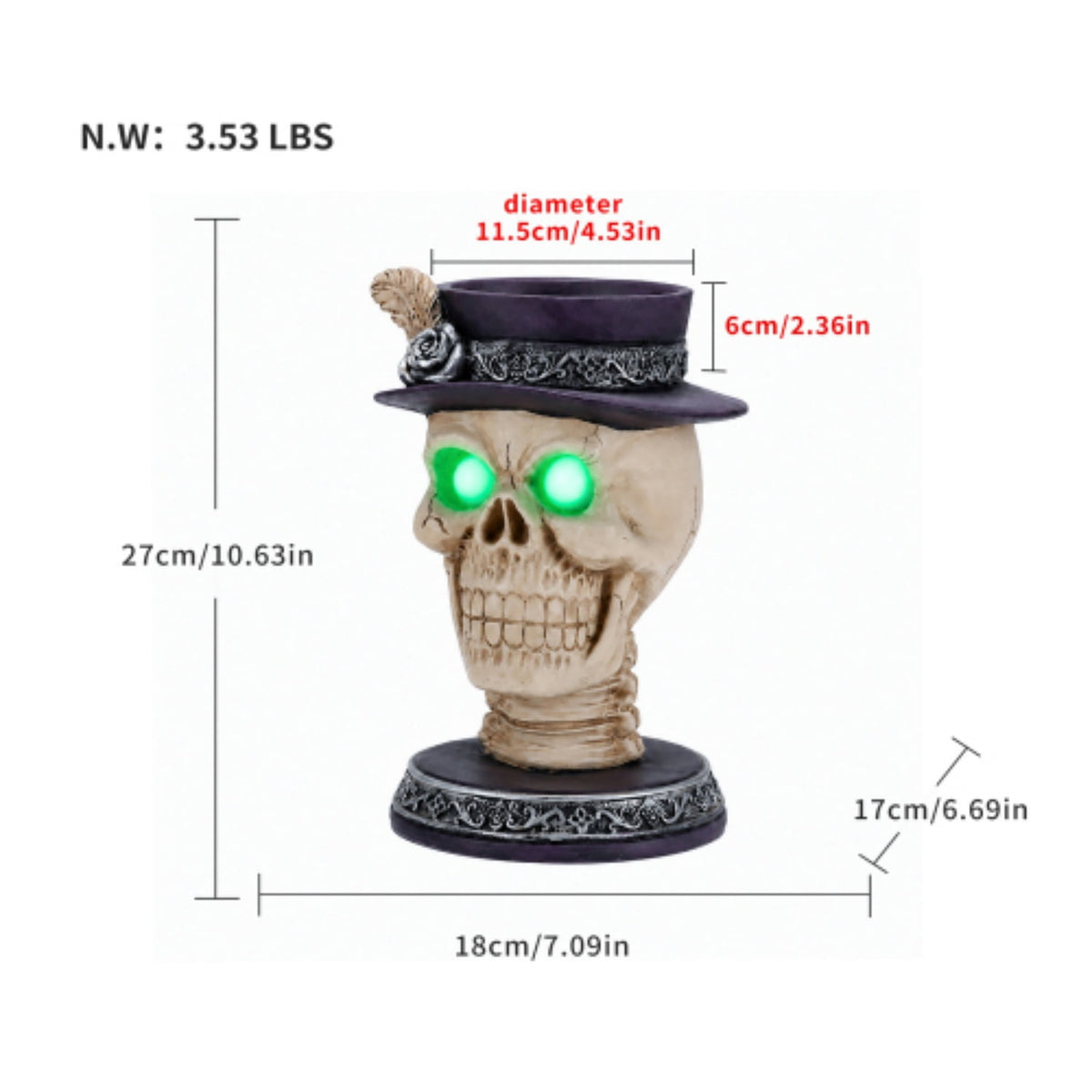 SpookHaven Halloween Jack‑O‑Lantern Pumpkin Mist Sprayer Figurine, LED Light‑Up Fogger with Witch Hat & Skull Decoration, Spooky Ornament for Tabletop Entryway Halloween Party Home Decor