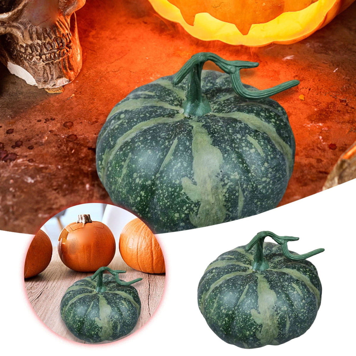 13.7" Halloween Foam Pumpkin Decorations, 2 Pack Artificial Pumpkins for Table Mantel Shelf Display, Fall Autumn Home Decor for Thanksgiving Party (Green)