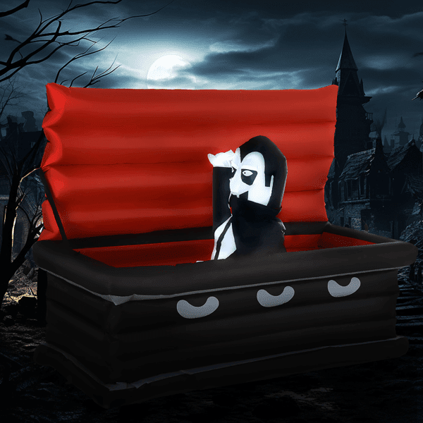 70.75IN Inflatable Vampire and Coffin Halloween Decor with LED Lights Waterproof Polyester Yard Ornament