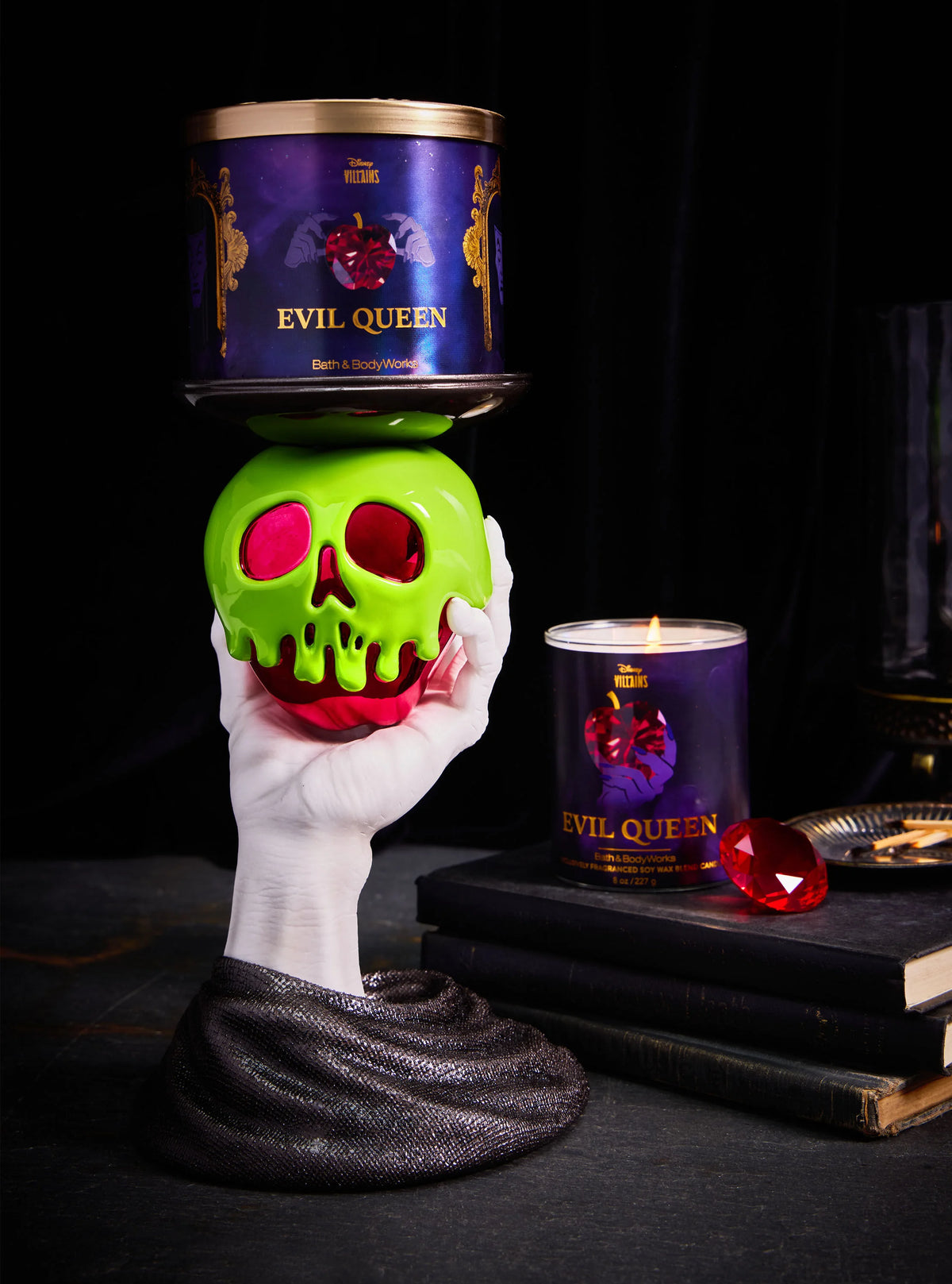 Bath and Body Works Disney Snow White Evil Queen Poison Apple 3-Wick Candle Holder Halloween Decor