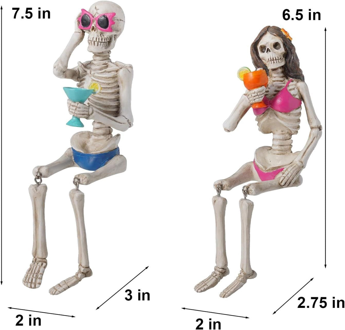 Halloween Skeleton Statue in Bikini Sunglasses for Summer and Spooky Decor