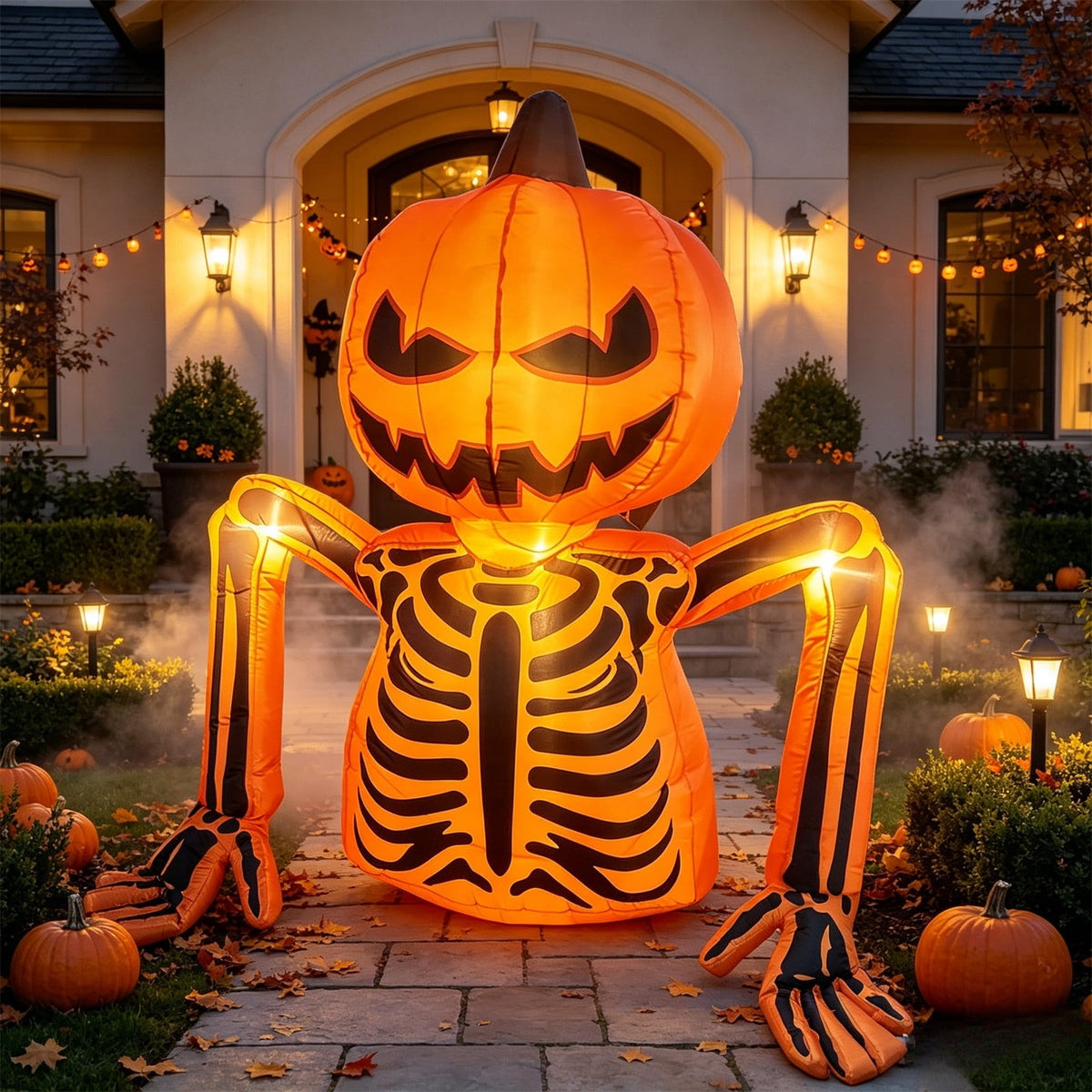 6ft Halloween Inflatable Skull Pumpkin with Built-In Lights, Glowing Outdoor Yard Decoration for Lawn, Porch, Garden, Haunted House, Party and Seasonal Night Display, Multicolored