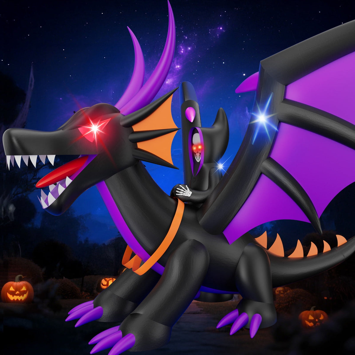 WonderStone Giant Halloween Inflatable Decorations with LED Lights, 7FT Blow-Up Dragon Outdoor Decor for Yard, Garden, Lawn, and Party