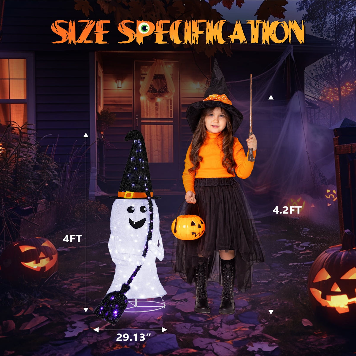 Zimtown 4 FT Halloween Outdoor Decor Halloween Ghost Lighted Halloween Yard Decoration for Party