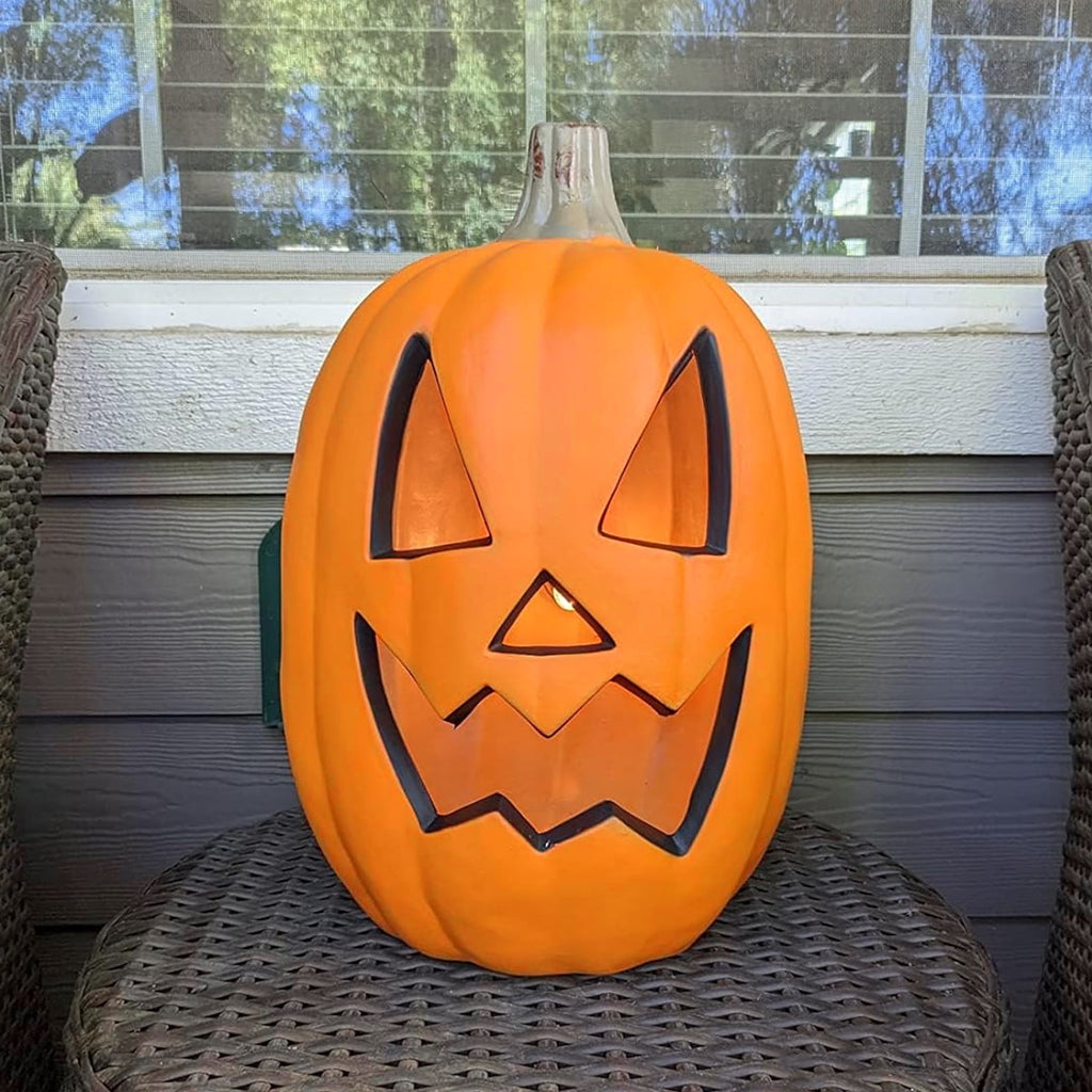 Gamexcel 21" LED Light-Up Jack O Lantern, Pre-lit Halloween Plastic Pumpkin Lights for Indoor/Outdoor Decoration - Angry Face