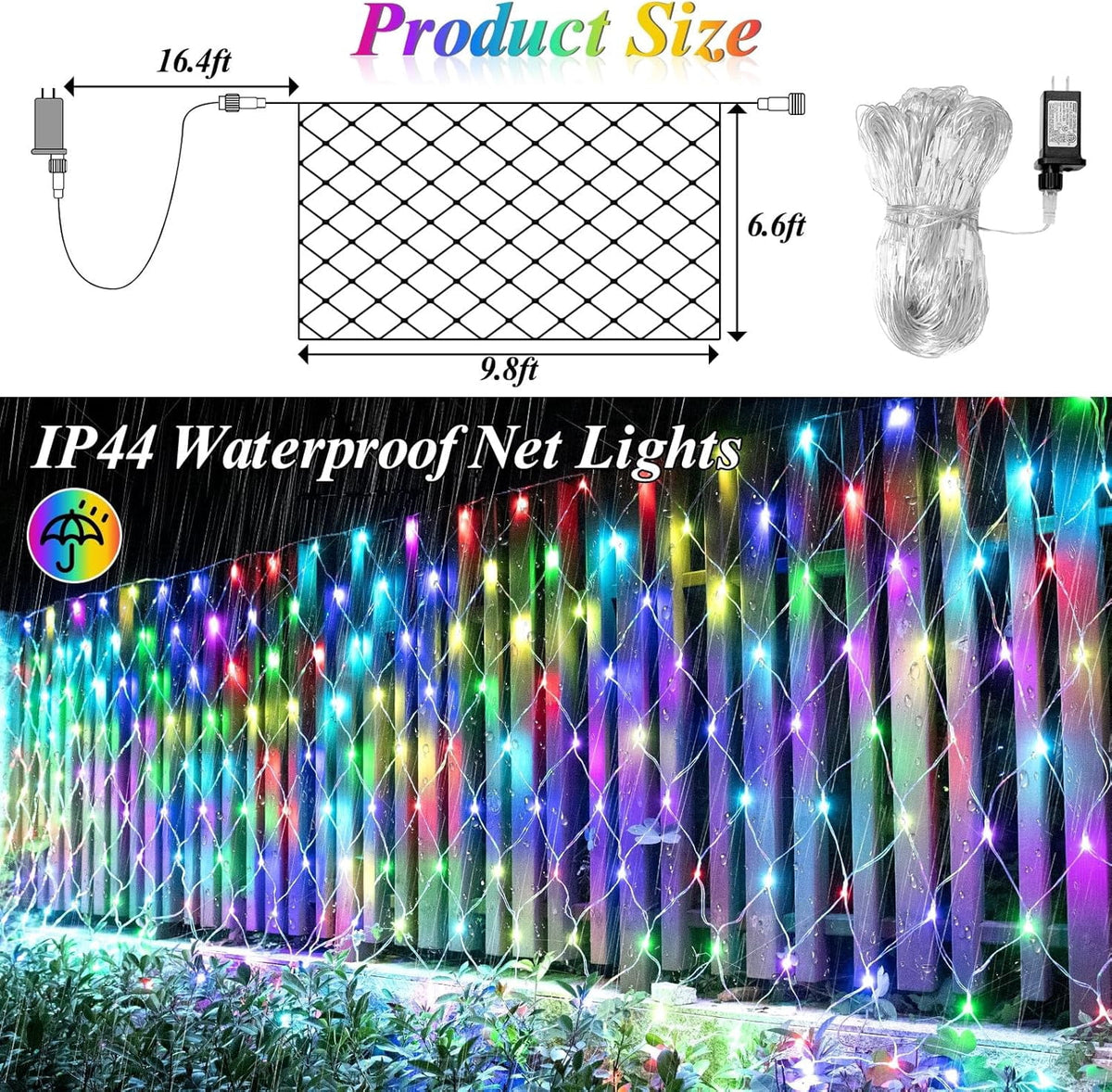 204 LED Christmas Net Lights Outdoor Connectable, 9.8FT x 6.6FT | 35 Colors Changing Halloween Net Lights with Remote, 9 Modes RGB Mesh Light Plug in for Bushes, Xmas, Garden, Holiday Decor