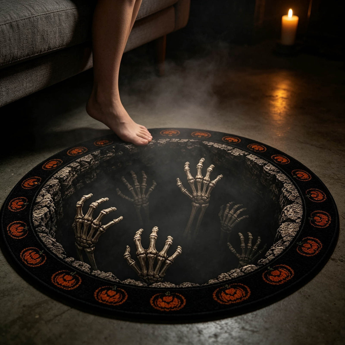 3D Visual Halloween Round Rug Non Soft Velvet Glowing Ghost Black Hole Floor Mat for Living Room Bedroom Entryway(White Purple-140cm)