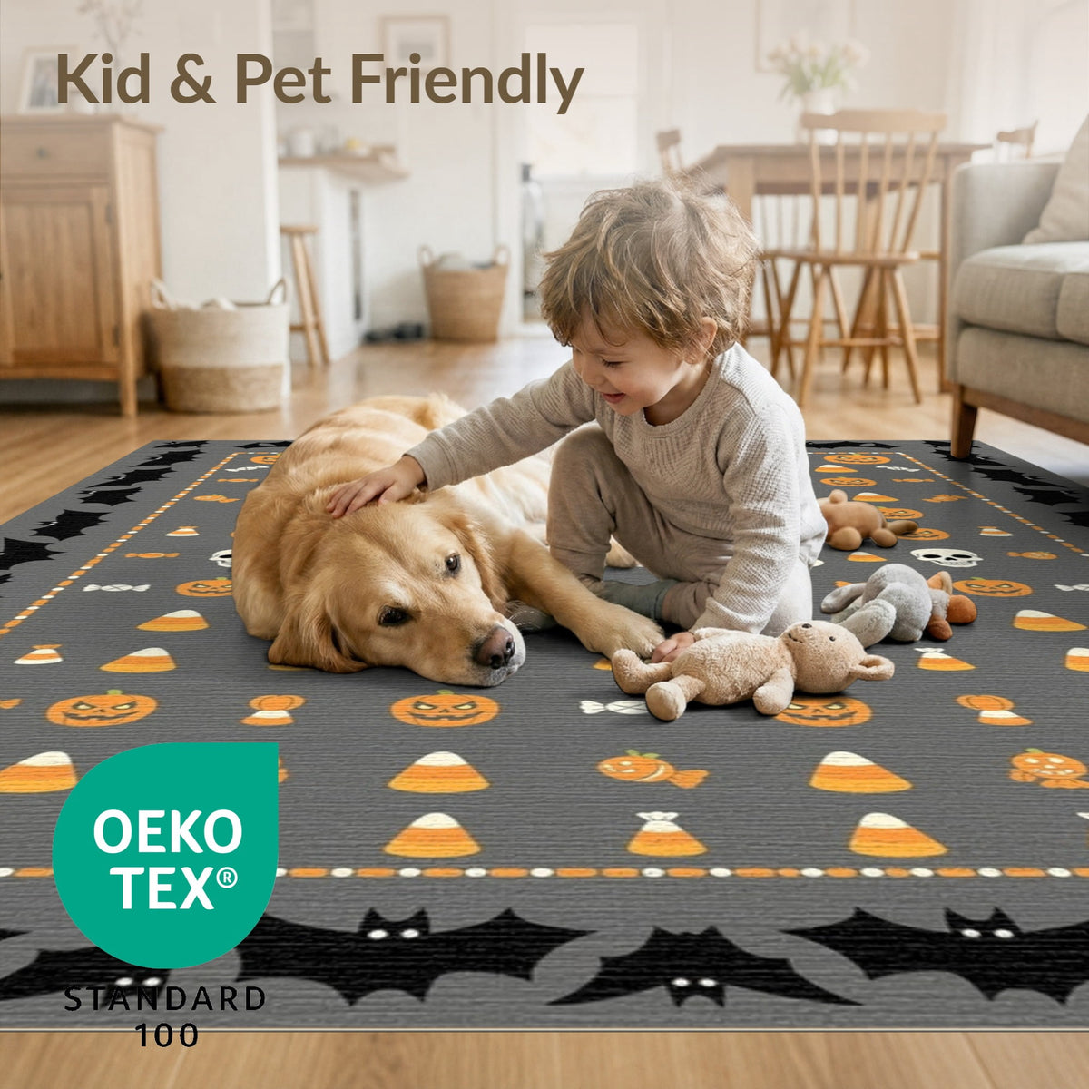 ODIKA 8'x10' Washable Area Rug Halloween Harvest Spirits Grinning Lantern Entrance Doormat Door for Living Room, Under Sectional, Family , Durable, Non-Slip