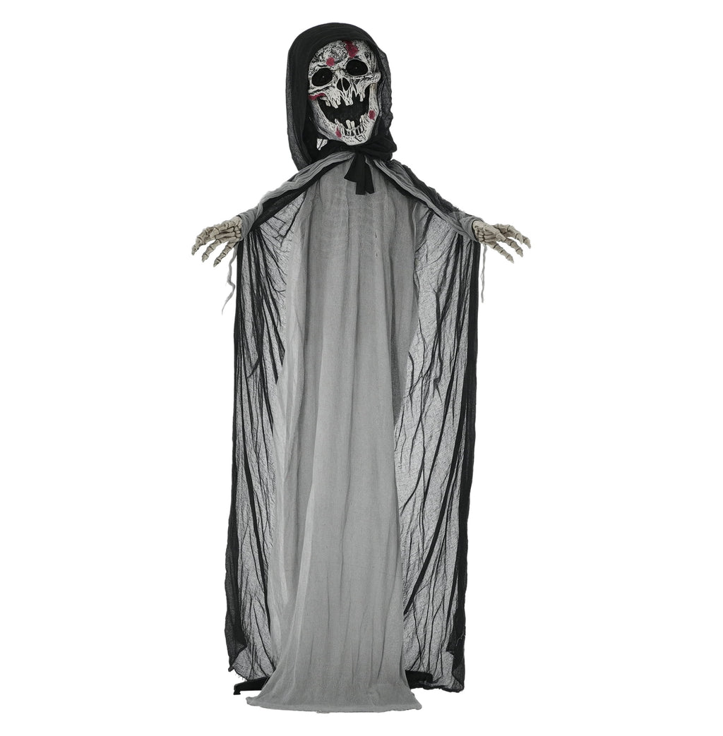 74" Halloween Skeleton Witch Prop, Animated Outdoor Decor with Sound & Motion Activation, Light Up Eyes & Chest, Howling/Chain Sounds, Life Size Animatronic Halloween Decoration