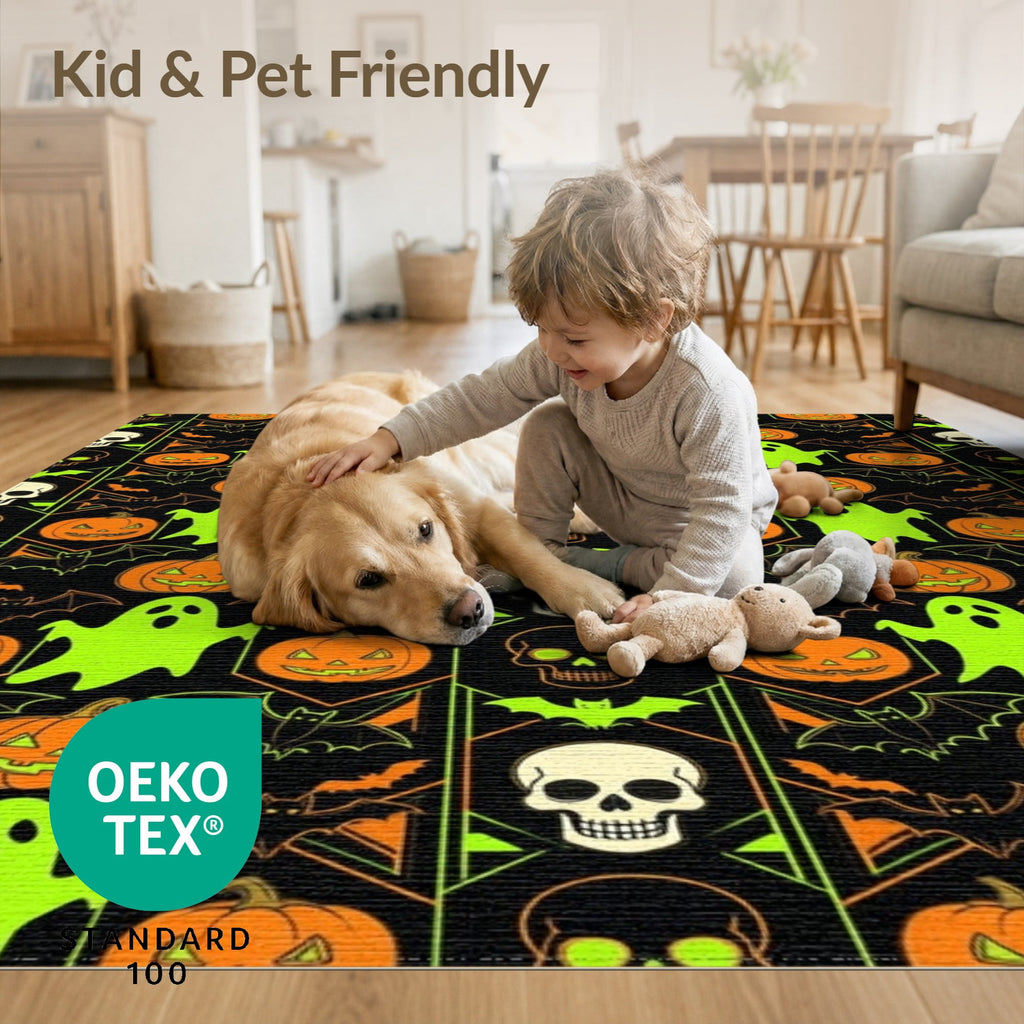 ODIKA Halloween October Phantom Gourd Flying Creature Fiber Doormat Stain Resistant Low Profile for Dorm Room, Small Living Apartment