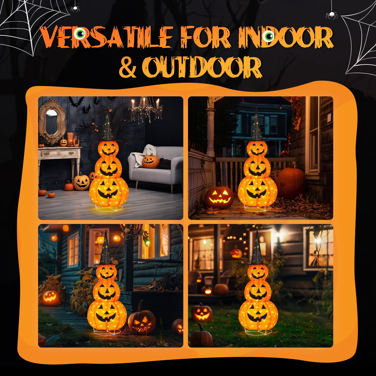 Yescom 5ft Halloween Pumpkins,Stacked Foldable,Jack O Lantern,LED Lights Party Outdoor Decorations 2026