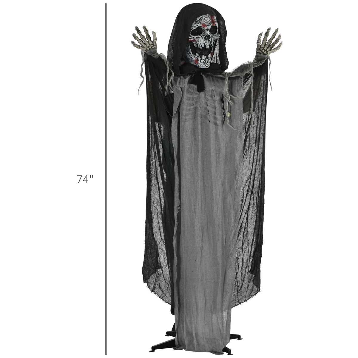 Halloween Decoration Animatronic Skeleton Witch, 74-Inch Motion Activated Outdoor Prop with Sound and Light, Grey Polyester