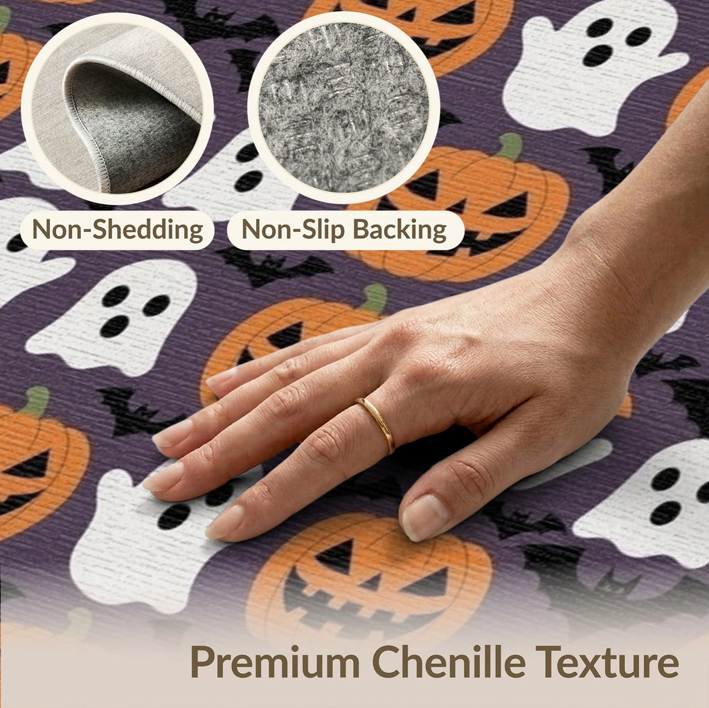 ODIKA 8'x10' Washable Area Rug Halloween Harvest Spirits Grinning Lantern Entrance Doormat Door for Living Room, Under Sectional, Family , Durable, Non-Slip