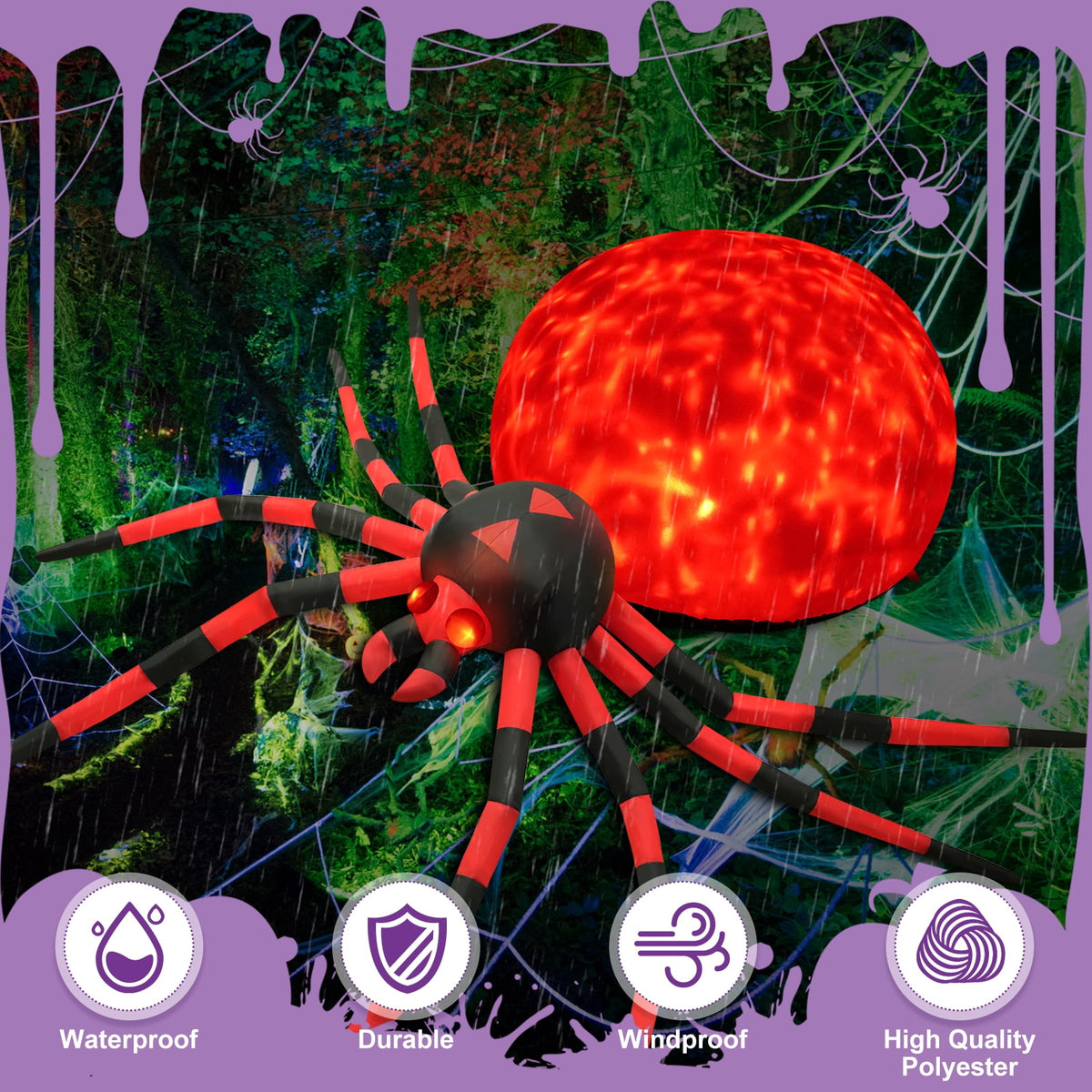 Yexmas 12FT Halloween Inflatables Outdoor Decorations Giant Spider Decorations with LED Lights and Air Pump Blow up Inflatable Green