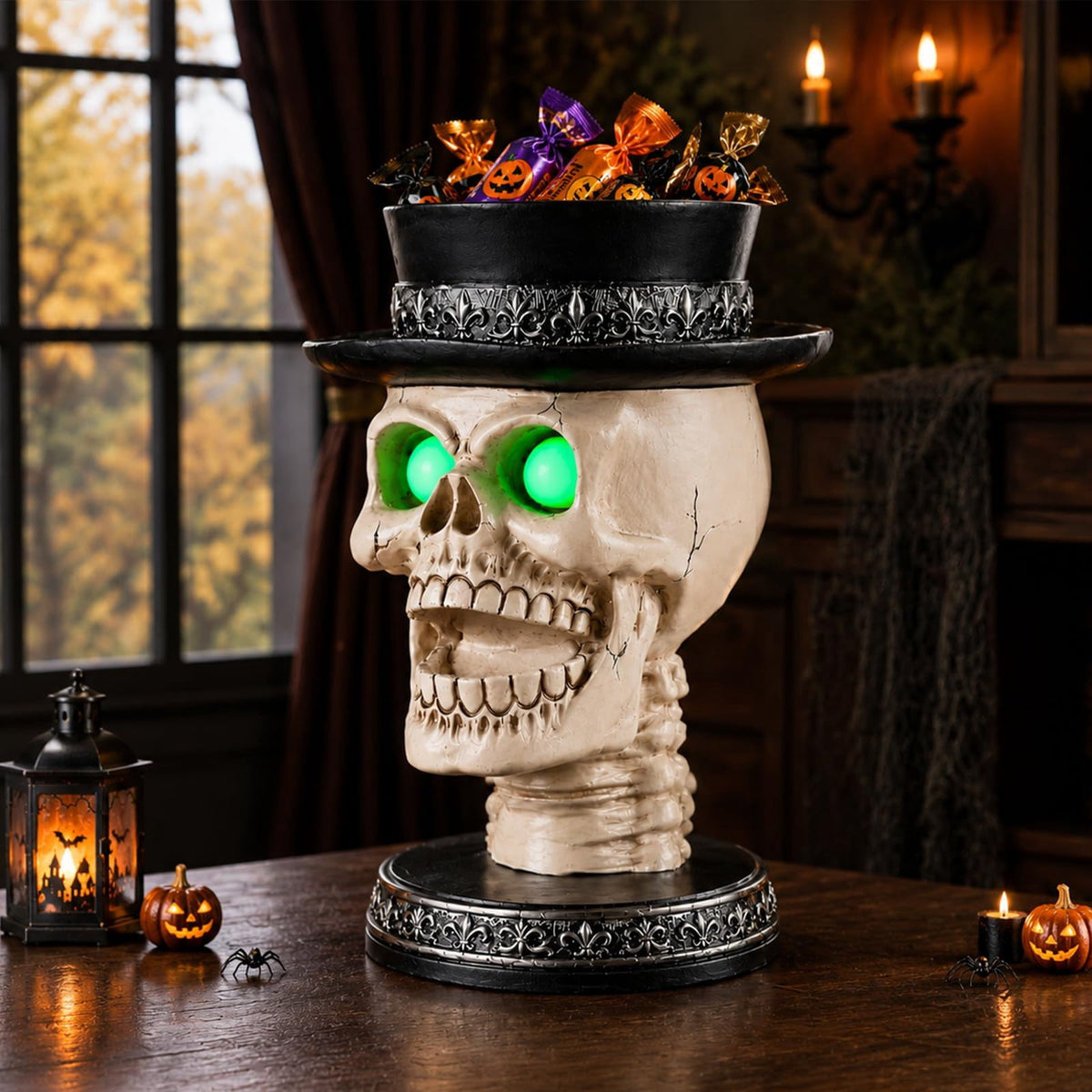 Halloween Ghost Statue with LED Glowing Eyes, Resin Ghost Figurine Tabletop Decor for Indoor Home, Mantel, Shelf, Entryway and Halloween Party Display