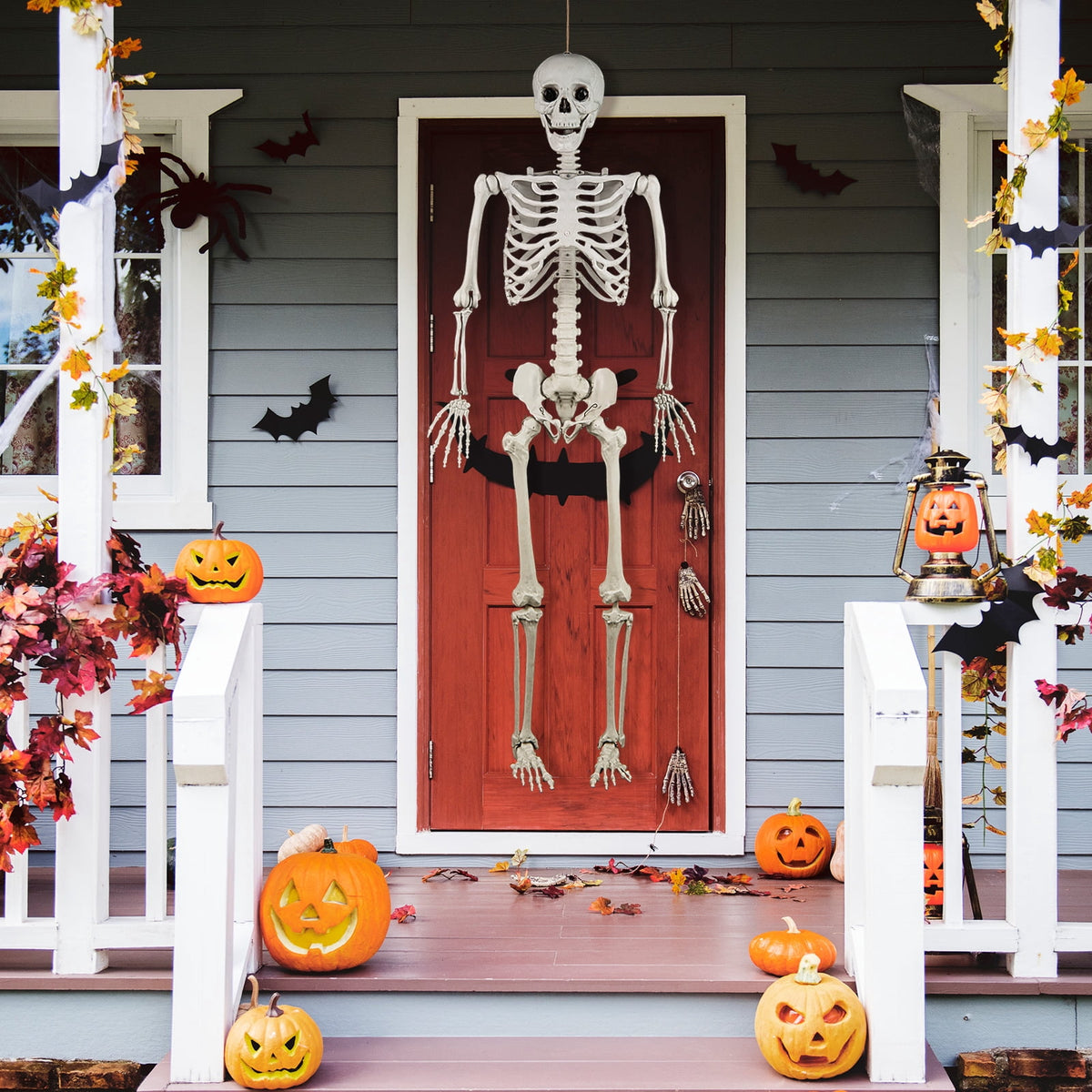 5.4ft Halloween Christmas Skeleton Life Size Realistic Full Body Hanging with Movable Joints 63 Inches