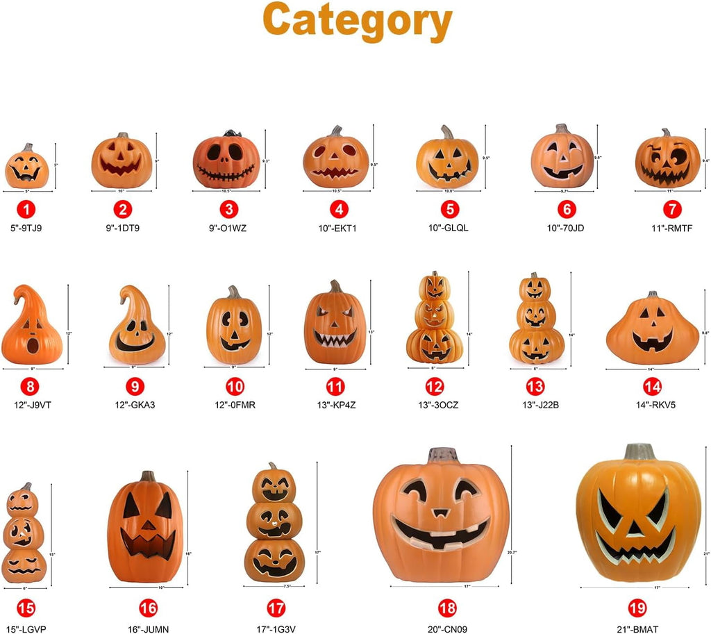 Gamexcel 10" + 14" Pre-Lit Jack O'Lanterns - Indoor/Outdoor Halloween Decorations for Party & Home, Lighted Pumpkin, 2 Pack, Orange