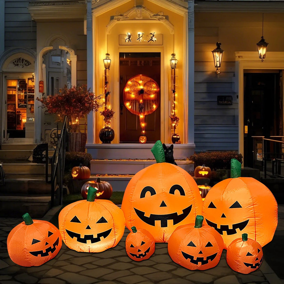 Halloween Pumpkin Inflatable 7.2 Ft Ghost Yard Decoration with Built-in LED Lights for Outdoor Garden Party Display