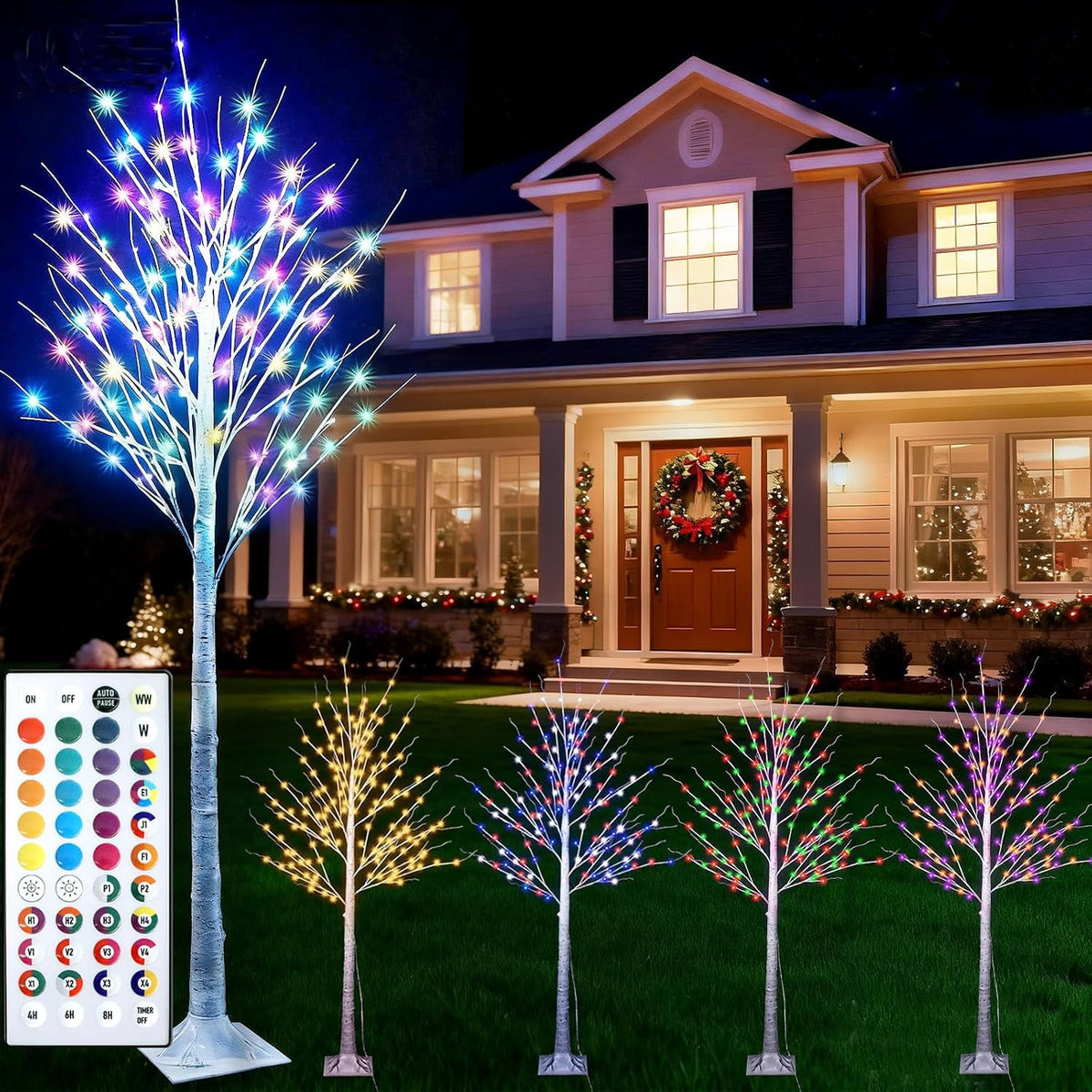 6FT Lighted Birch Tree for Halloween Decorations, 35 Colors Birch Tree with 120 LED Lights Color Changing, White Trees with Multicolor Lights Remote Timer for Home Holiday Party Indoor Outdoor