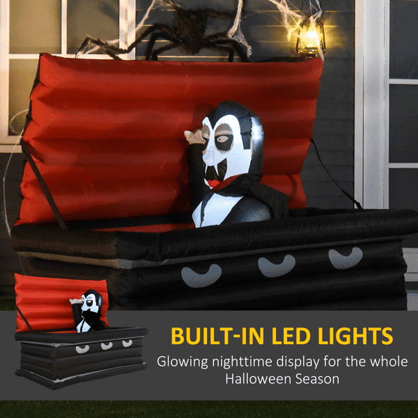 70.75IN Inflatable Vampire and Coffin Halloween Decor with LED Lights Waterproof Polyester Yard Ornament